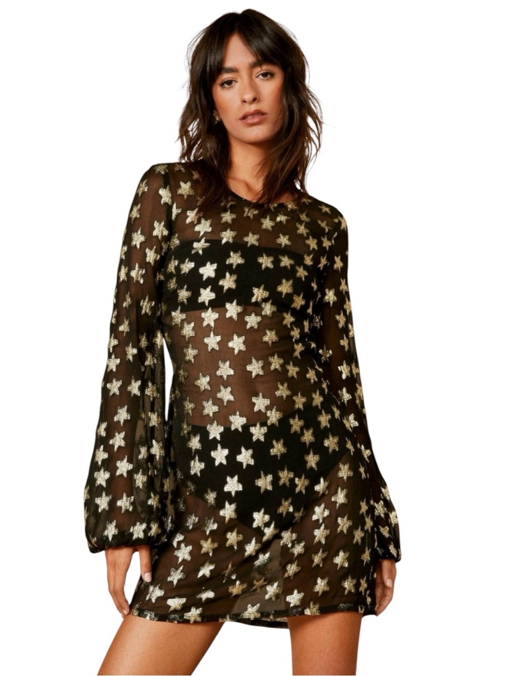 Jacquard Glitter Star Open Back Cover Up Mini Dress 💕